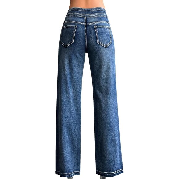 Women's Wide Leg Jeans High Waisted Stretch Baggy Denim Pants Casual - Picture 3 of 9